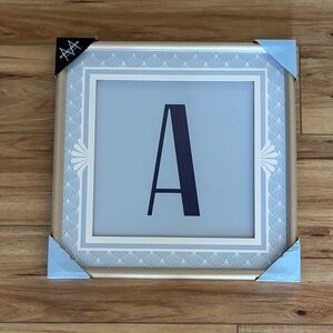 Framed Letter 'A' Wall Art - Blue & White Initial Print
